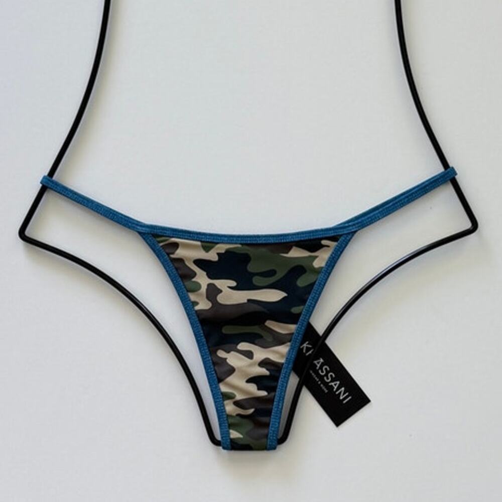 Khassani Swim Tiny Tanga Bikini Bottom - Army/Jean  - NWT